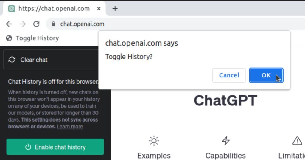 Preview of bookmarklet to toggle history